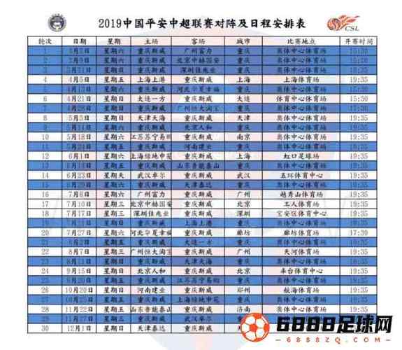 中超联赛赛程表2019